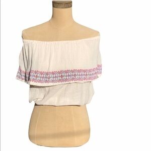 Billabong embroidered off the shoulder crop top